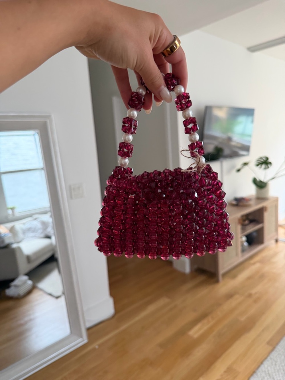Beaded Mini Handbag in Fuchsia Pink